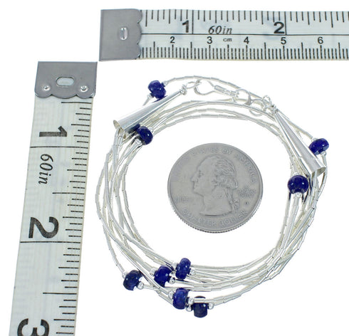Native American Lapis Hand Strung Liquid Silver 3-Strand Necklace X11003