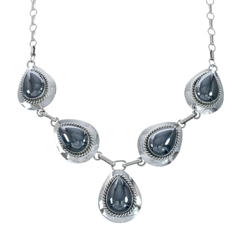 Authentic Navajo Sterling Silver Hematite Link Necklace X11006