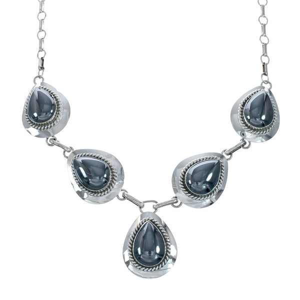 Authentic Navajo Sterling Silver Hematite Link Necklace X11006