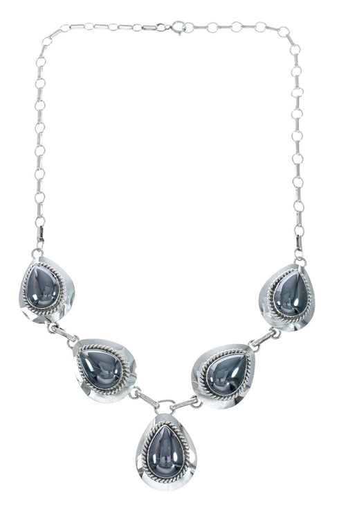 Authentic Navajo Sterling Silver Hematite Link Necklace X11006