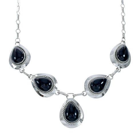 Authentic Navajo Sterling Silver Onyx Link Necklace X11007