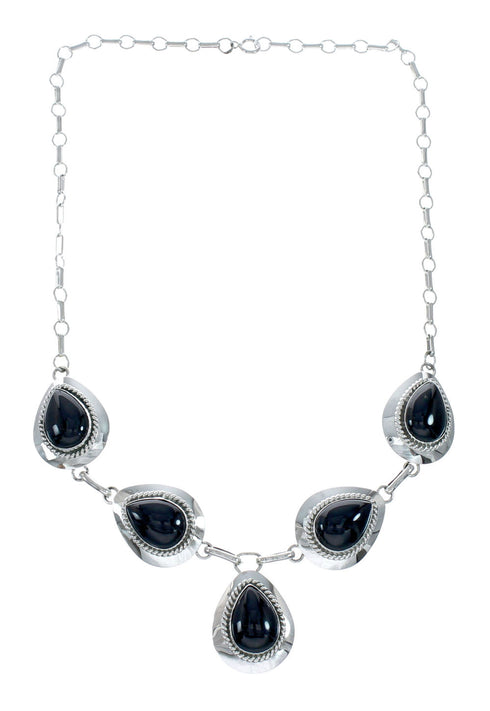 Authentic Navajo Sterling Silver Onyx Link Necklace X11007