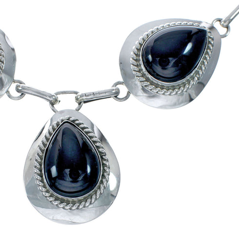 Authentic Navajo Sterling Silver Onyx Link Necklace X11007