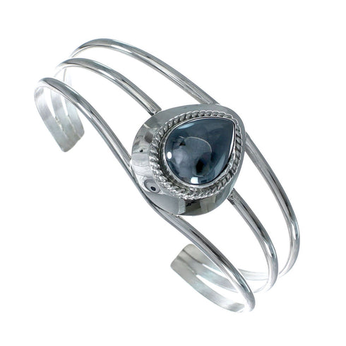 Navajo Hematite Sterling Silver Tear Drop Cuff Bracelet X11010