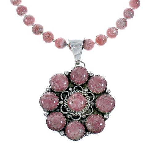 Native American Sterling Silver Rhodochrosite Bead Necklace X11012