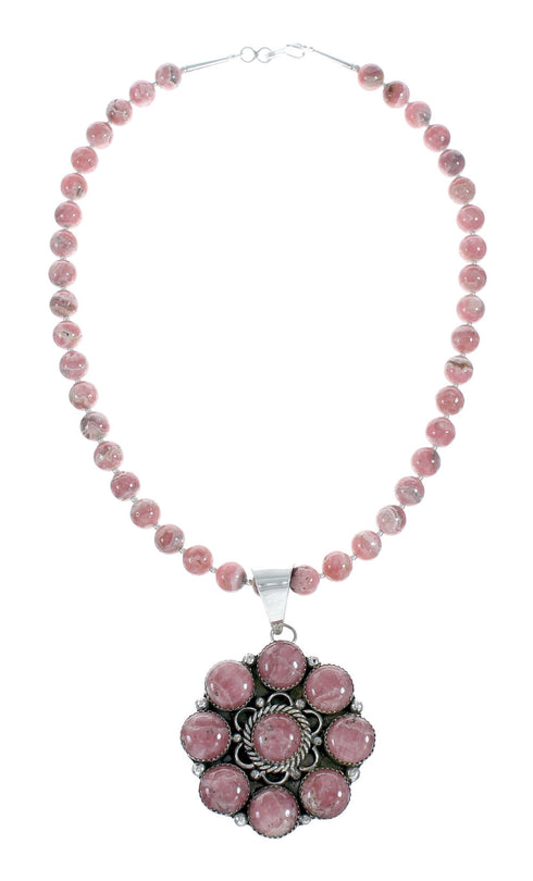 Native American Sterling Silver Rhodochrosite Bead Necklace X11012