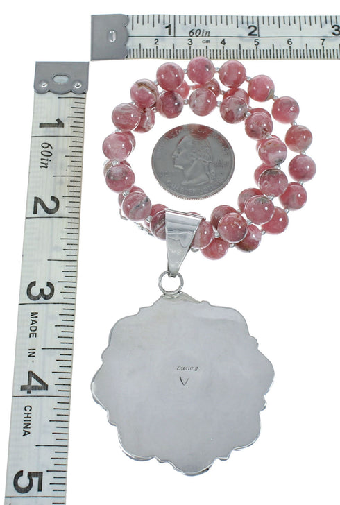 Native American Sterling Silver Rhodochrosite Bead Necklace X11012