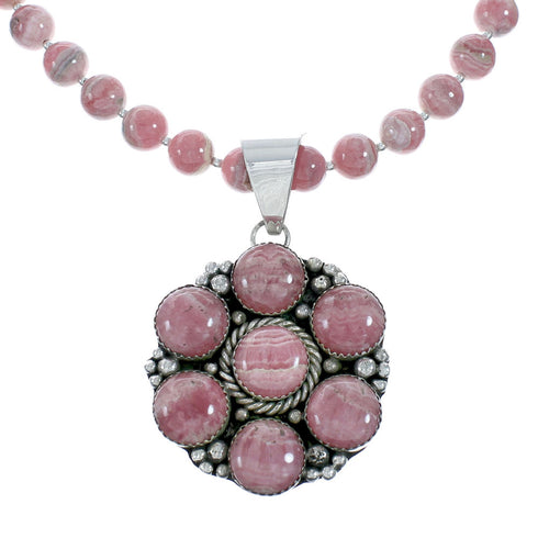 Native American Sterling Silver Rhodochrosite Bead Necklace X11013