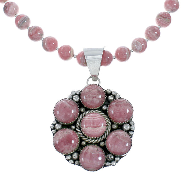 Native American Sterling Silver Rhodochrosite Bead Necklace X11013