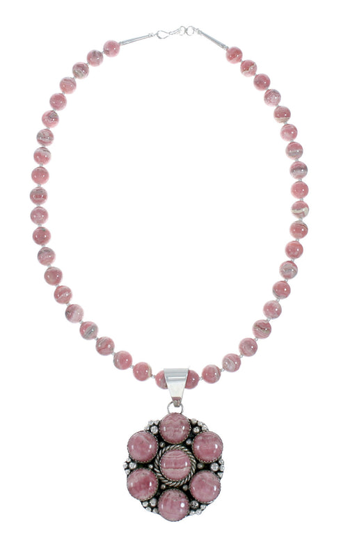 Native American Sterling Silver Rhodochrosite Bead Necklace X11013
