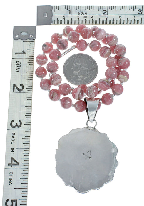 Native American Sterling Silver Rhodochrosite Bead Necklace X11013