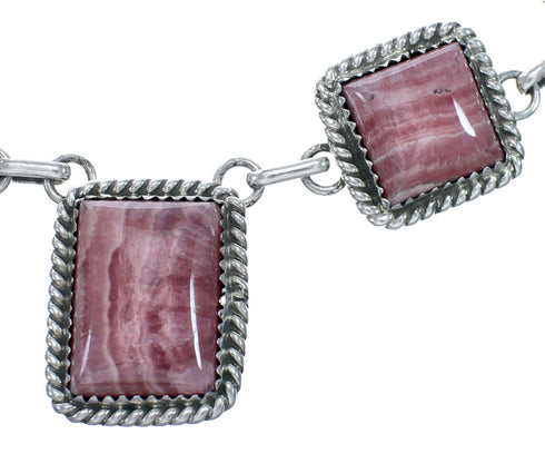 Native American Authentic Navajo Rhodochrosite Sterling Silver Necklace Set X11029