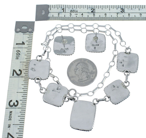 Native American Authentic Navajo Rhodochrosite Sterling Silver Necklace Set X11029