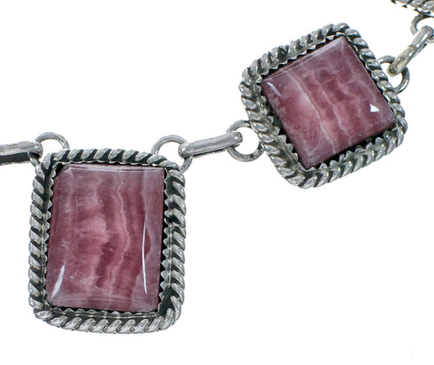 Native American Authentic Navajo Rhodochrosite Sterling Silver Necklace Set X11030