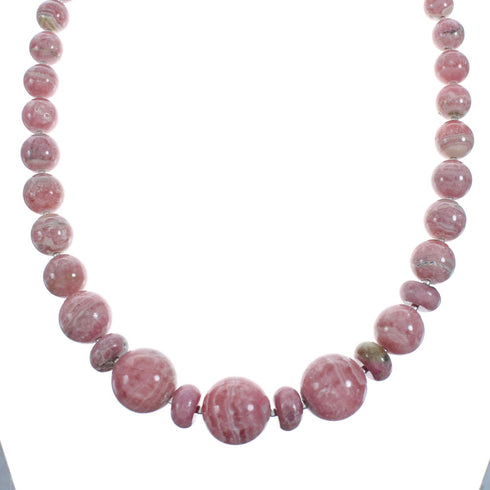 Native American Sterling Silver Rhodochrosite Bead Necklace X11031