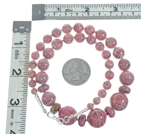Native American Sterling Silver Rhodochrosite Bead Necklace X11031