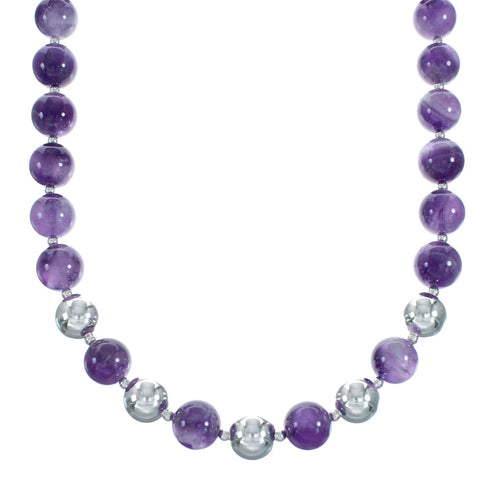 Genuine Sterling Silver Amethyst Bead Necklace X11032