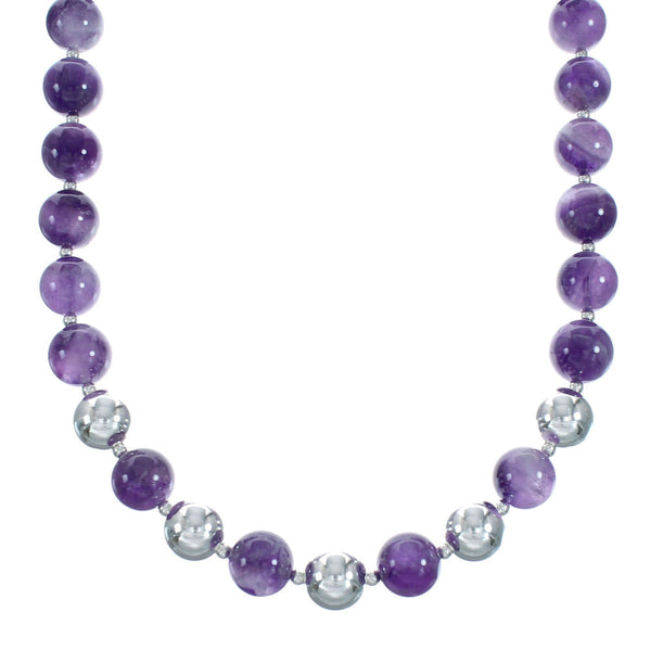 Genuine Sterling Silver Amethyst Bead Necklace X11032