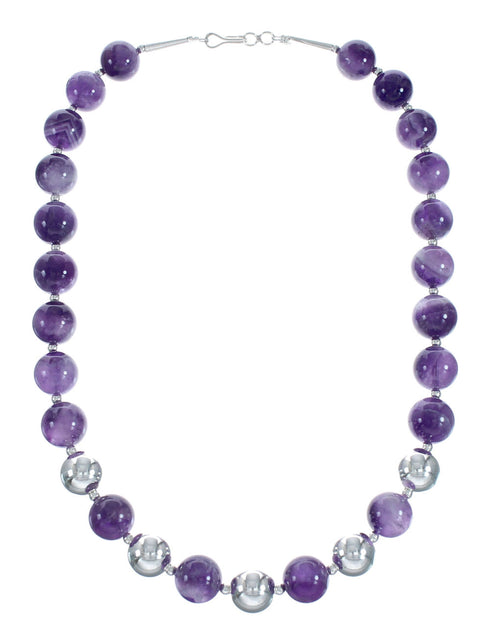 Genuine Sterling Silver Amethyst Bead Necklace X11032