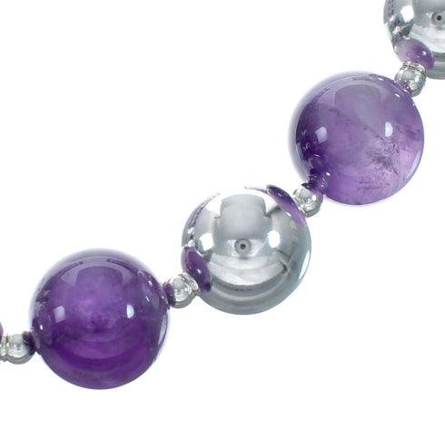 Genuine Sterling Silver Amethyst Bead Necklace X11032