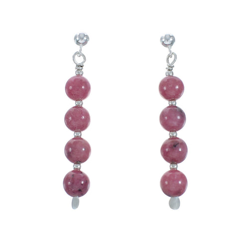 Sterling Silver Rhodochrosite Bead Post Dangle Earrings X11050