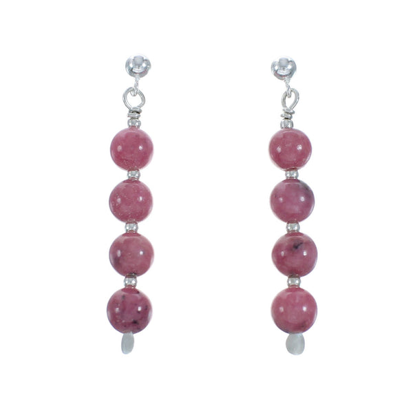 Sterling Silver Rhodochrosite Bead Post Dangle Earrings X11050