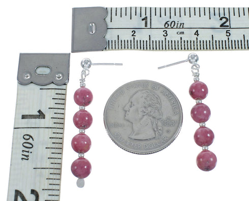 Sterling Silver Rhodochrosite Bead Post Dangle Earrings X11050