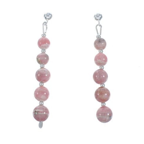 Genuine Sterling Silver Rhodochrosite Bead Post Dangle Earrings X11051