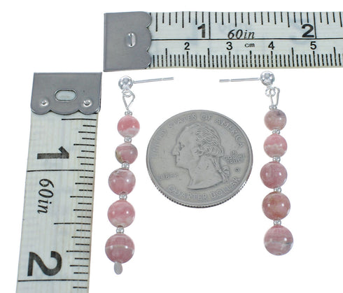 Genuine Sterling Silver Rhodochrosite Bead Post Dangle Earrings X11051