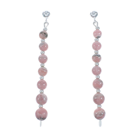 Genuine Sterling Silver Rhodochrosite Bead Post Dangle Earrings X11052