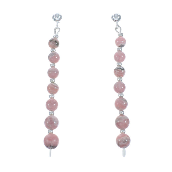 Genuine Sterling Silver Rhodochrosite Bead Post Dangle Earrings X11052