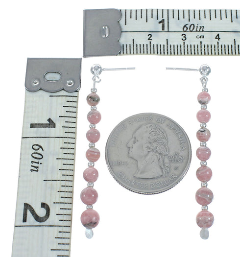 Genuine Sterling Silver Rhodochrosite Bead Post Dangle Earrings X11052