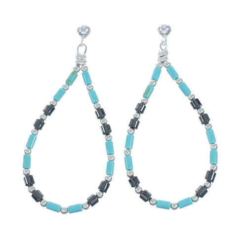 Man Made Turquoise Hematite Liquid Sterling Silver Post Dangle Earrings X11035