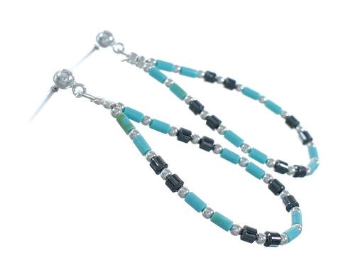 Man Made Turquoise Hematite Liquid Sterling Silver Post Dangle Earrings X11035