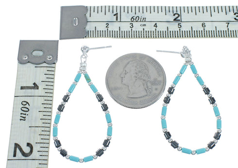 Man Made Turquoise Hematite Liquid Sterling Silver Post Dangle Earrings X11035