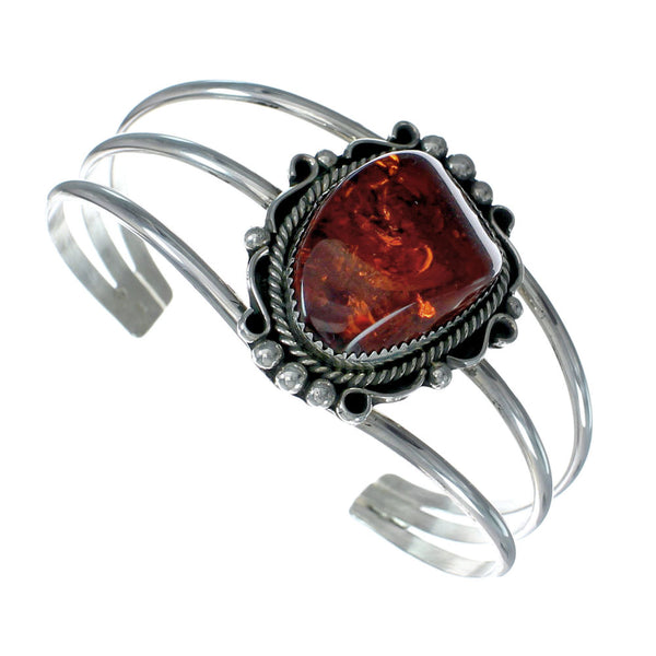 Amber Native American Sterling Silver Cuff Bracelet X11060