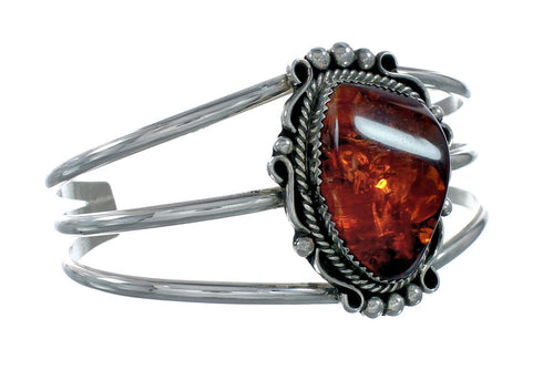 Amber Native American Sterling Silver Cuff Bracelet X11060