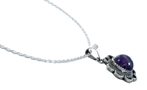 Navajo Sterling Silver Italian Rope Chain And Amethyst Pendant Set X11061