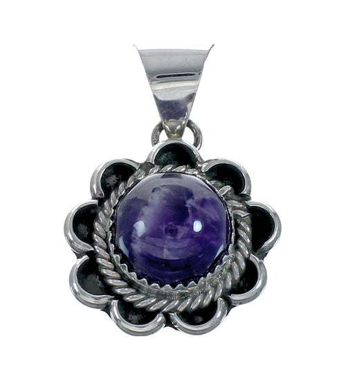 Navajo Sterling Silver Italian Rope Chain And Amethyst Pendant Set X11061