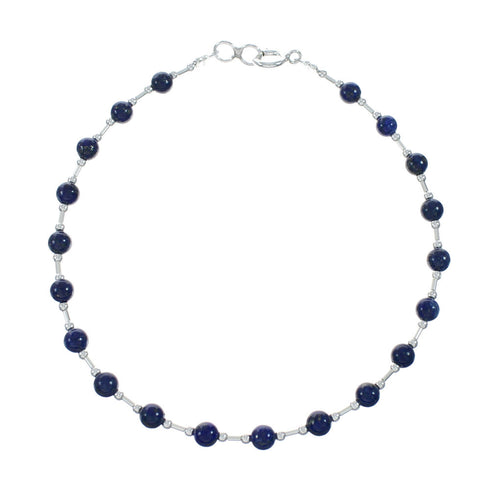 Sterling Silver And Lapis Navajo Bead Bracelet X11065