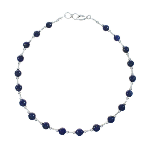 Sterling Silver And Lapis Navajo Bead Bracelet X11065
