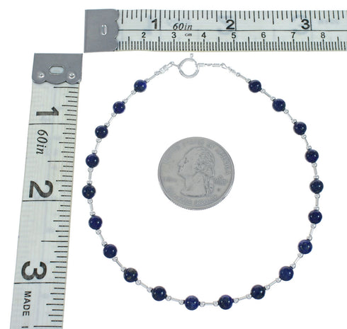 Sterling Silver And Lapis Navajo Bead Bracelet X11065