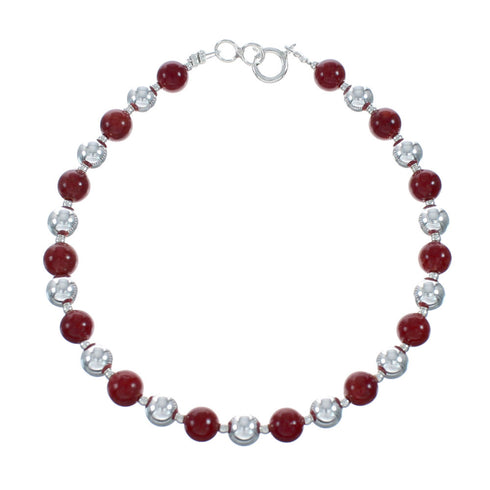 Authentic Native American Sterling Silver Coral Bead Bracelet X11070