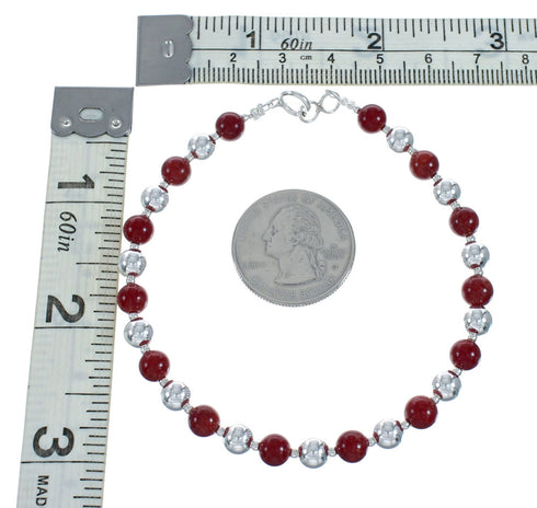 Authentic Native American Sterling Silver Coral Bead Bracelet X11070