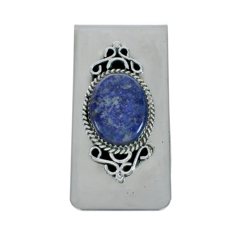 Genuine Navajo Lapis Sterling Silver Money Clip X11077