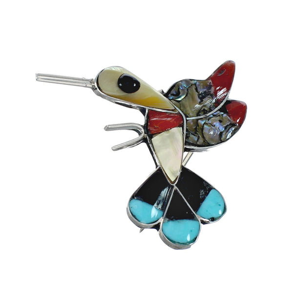 Zuni Multicolor Inlay Genuine Sterling Silver Hummingbird Pin Pendant NN20453