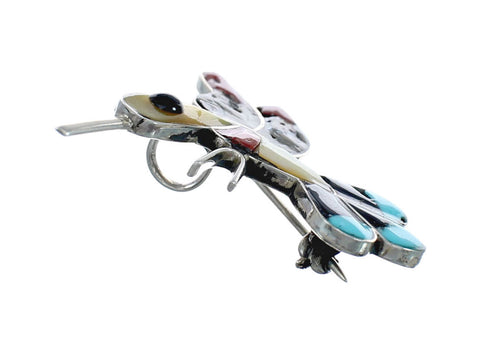 Zuni Multicolor Inlay Genuine Sterling Silver Hummingbird Pin Pendant NN20453