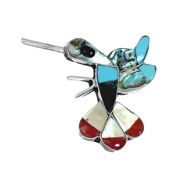 Zuni Multicolor Inlay Genuine Sterling Silver Hummingbird Pin Pendant NN20455