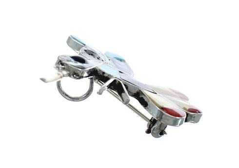 Zuni Multicolor Inlay Genuine Sterling Silver Hummingbird Pin Pendant NN20455