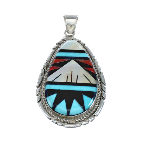 Native American Zuni Multicolor Inlay Sterling Silver Pendant NN20451